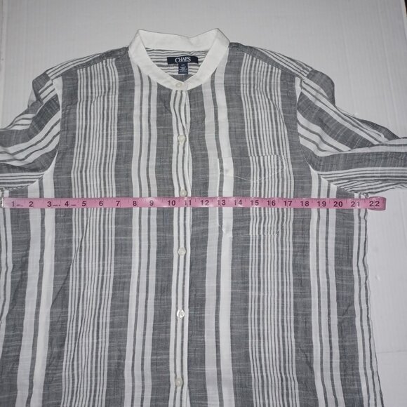 CALVIN KLEIN WOMEN'S COTTON SHEER STRIPED ROUND NECK BUTTON UP SHIRT - Picture 6 of 13